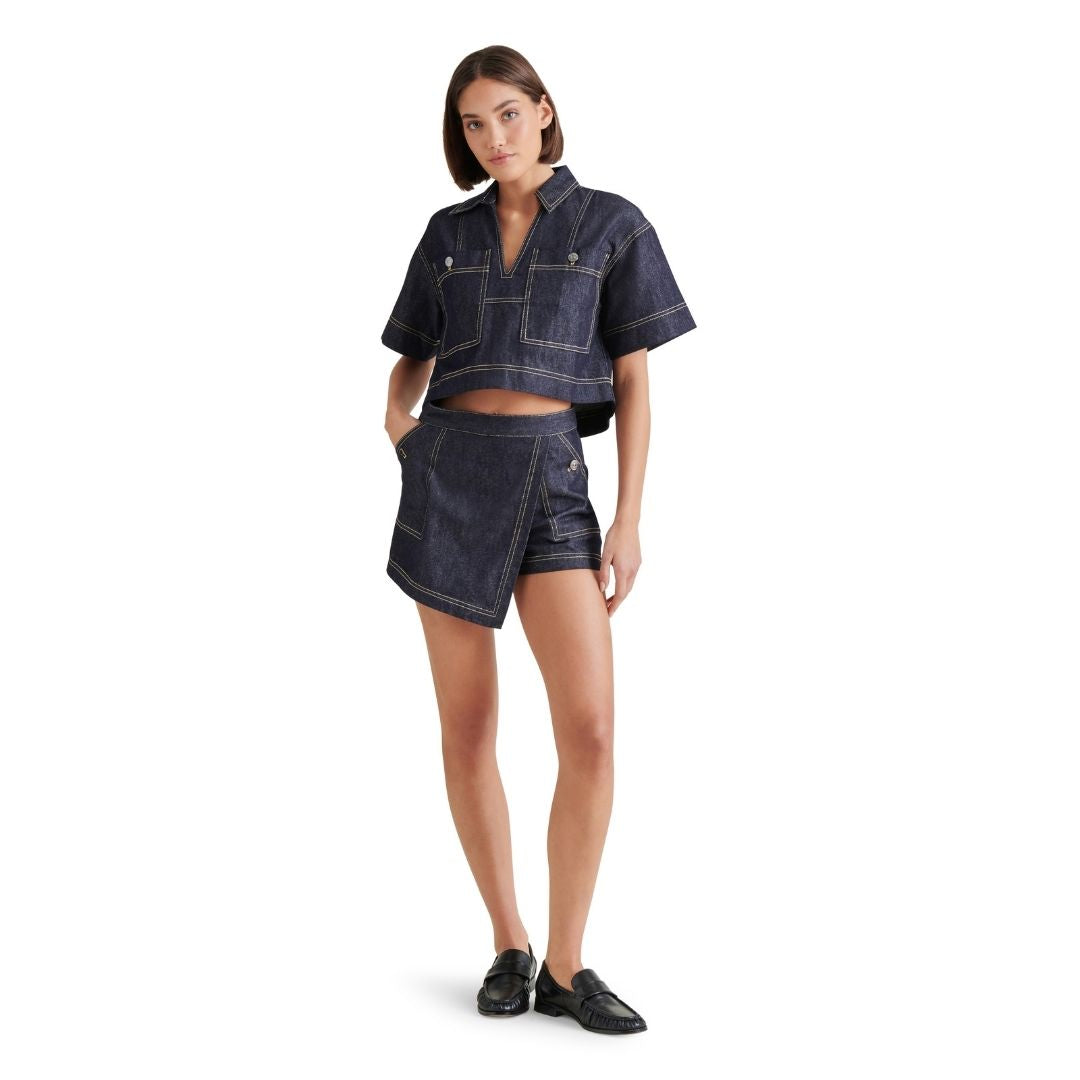 Milena Skort Dark Indigo Falda Short de Mezclilla para Mujer