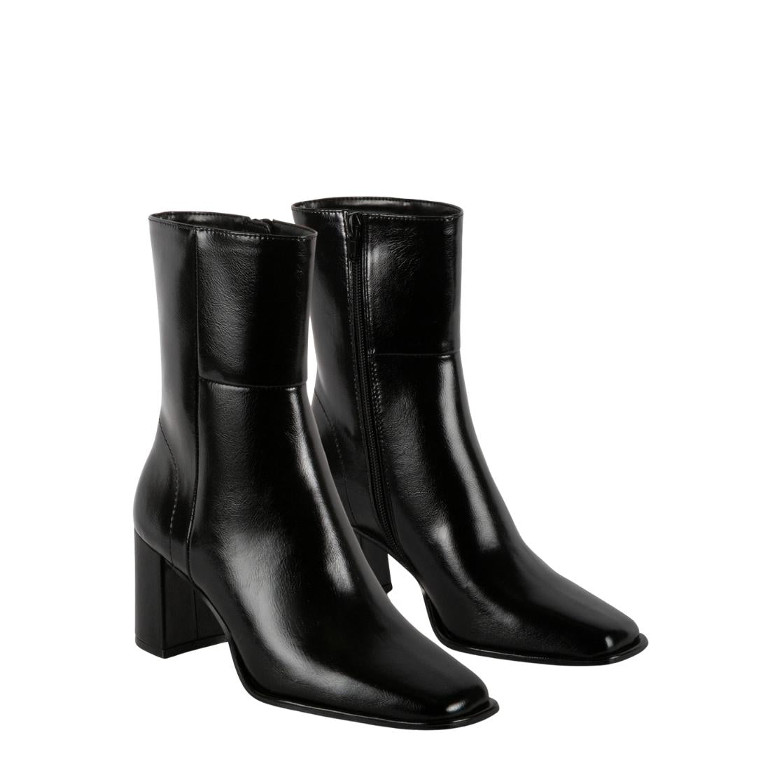 Monica Black Shiny Botines Negros Tipo Piel