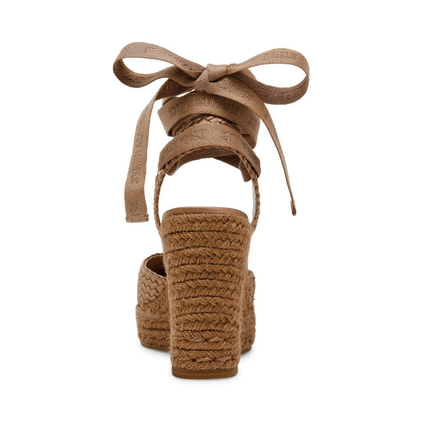 One Way Tan Satin Alparagatas de Tacon Cafes para Mujer