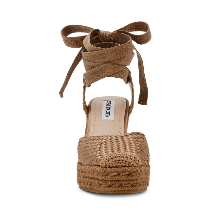 One Way Tan Satin Alparagatas de Tacon para Mujer