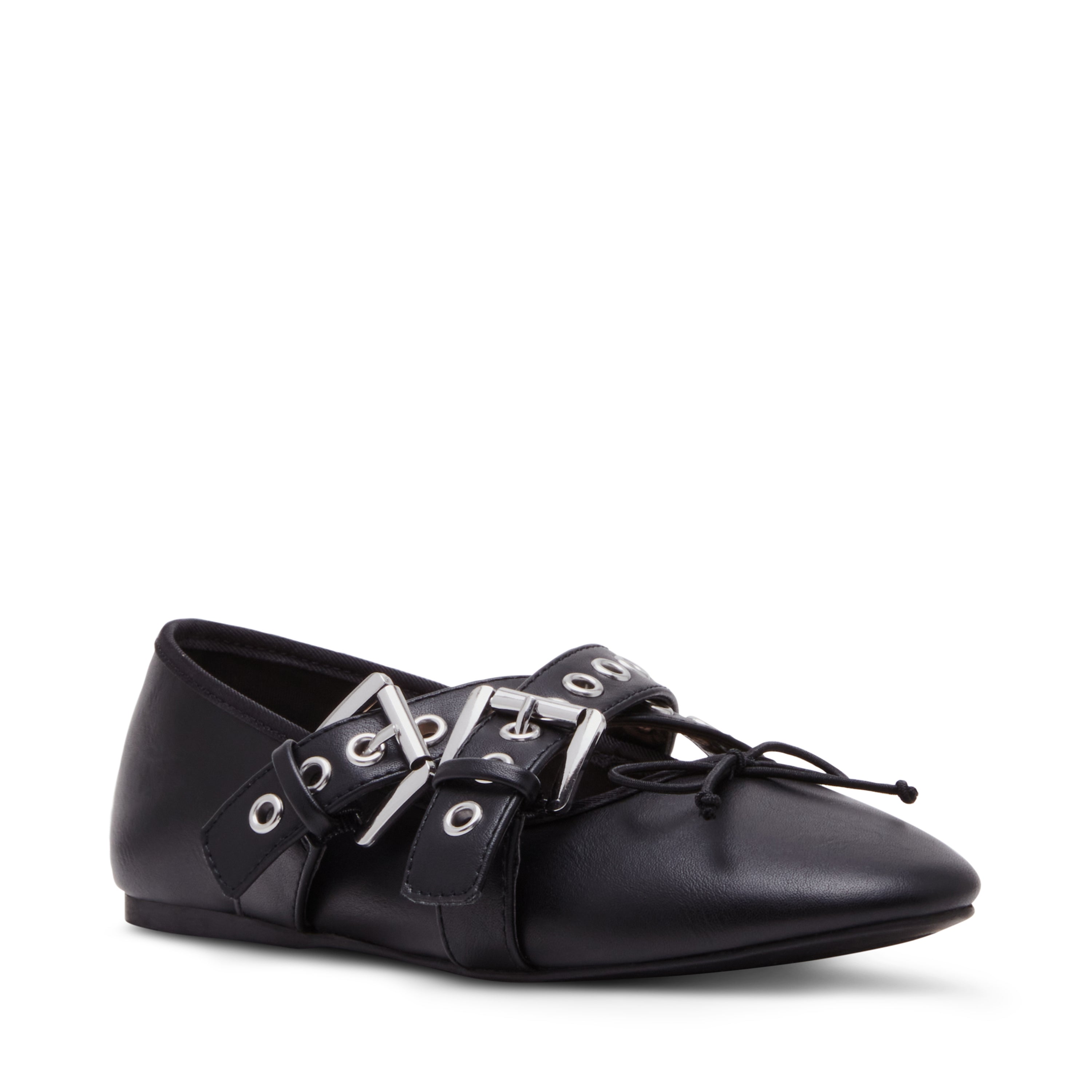 Pearll Black Black Flats con Hebillas Negros