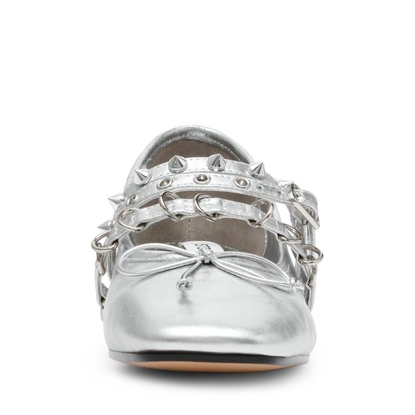 Preppy Silver Leather Flats de Piel para Mujer