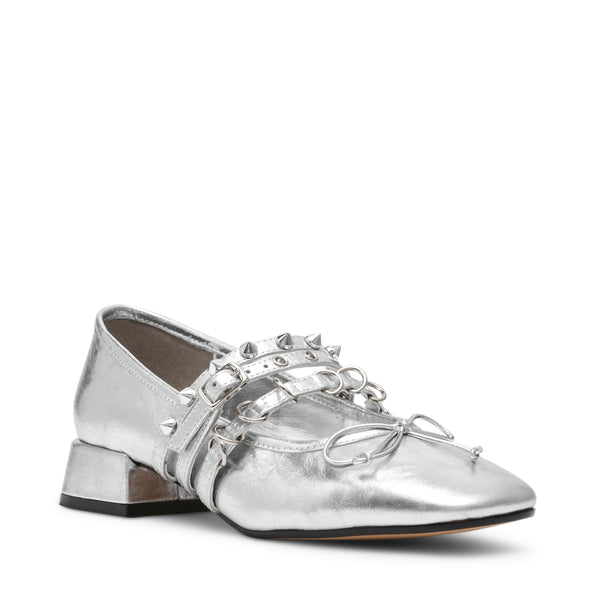 Preppy Silver Leather Flats de Piel Plateados