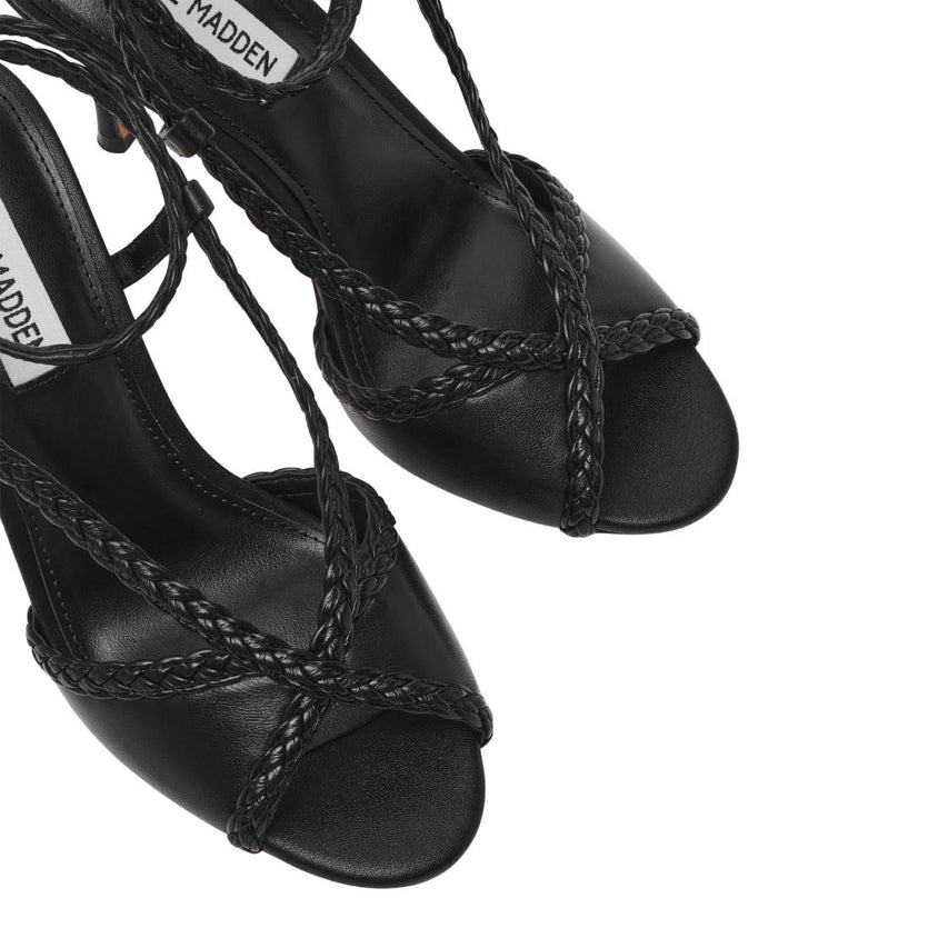 Reynolds Black Leather Tacones Negros Para Mujer con Trenzado