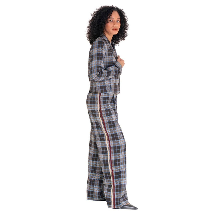 Rowane Blazer Brown Plaid Saco Cafe con Azul para Mujer