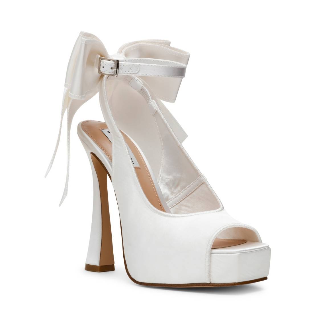 Sash Ivory Satin Sandalias de Tacon Blancas