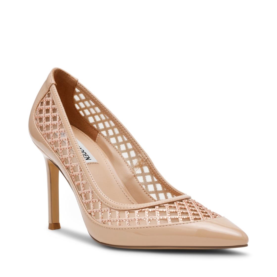 Saxxon Blush Patent Tacones de Malla Beige