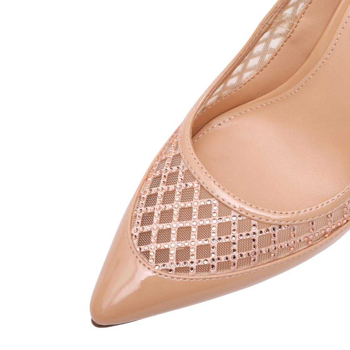 Saxxon Blush Patent Tacones de Malla con Brillos para Mujer