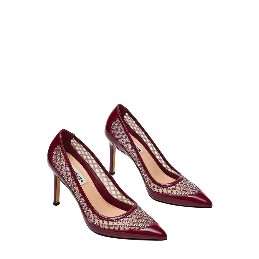 Saxxon Dark Cherry Patent Tacones de Malla con Brillos