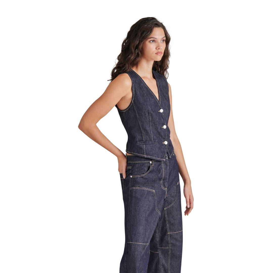 Selene Vest Dark Indigo Chaleco de Mezclilla Azul para Mujer
