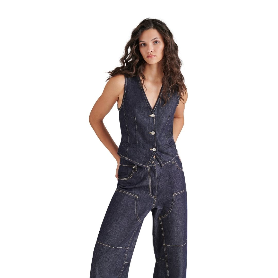 Selene Vest Dark Indigo Chaleco de Mezclilla Azul