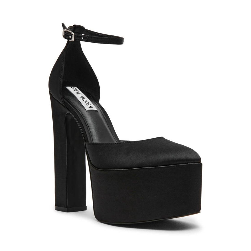 Selestine Black Satin Tacones de Plataforma Negros
