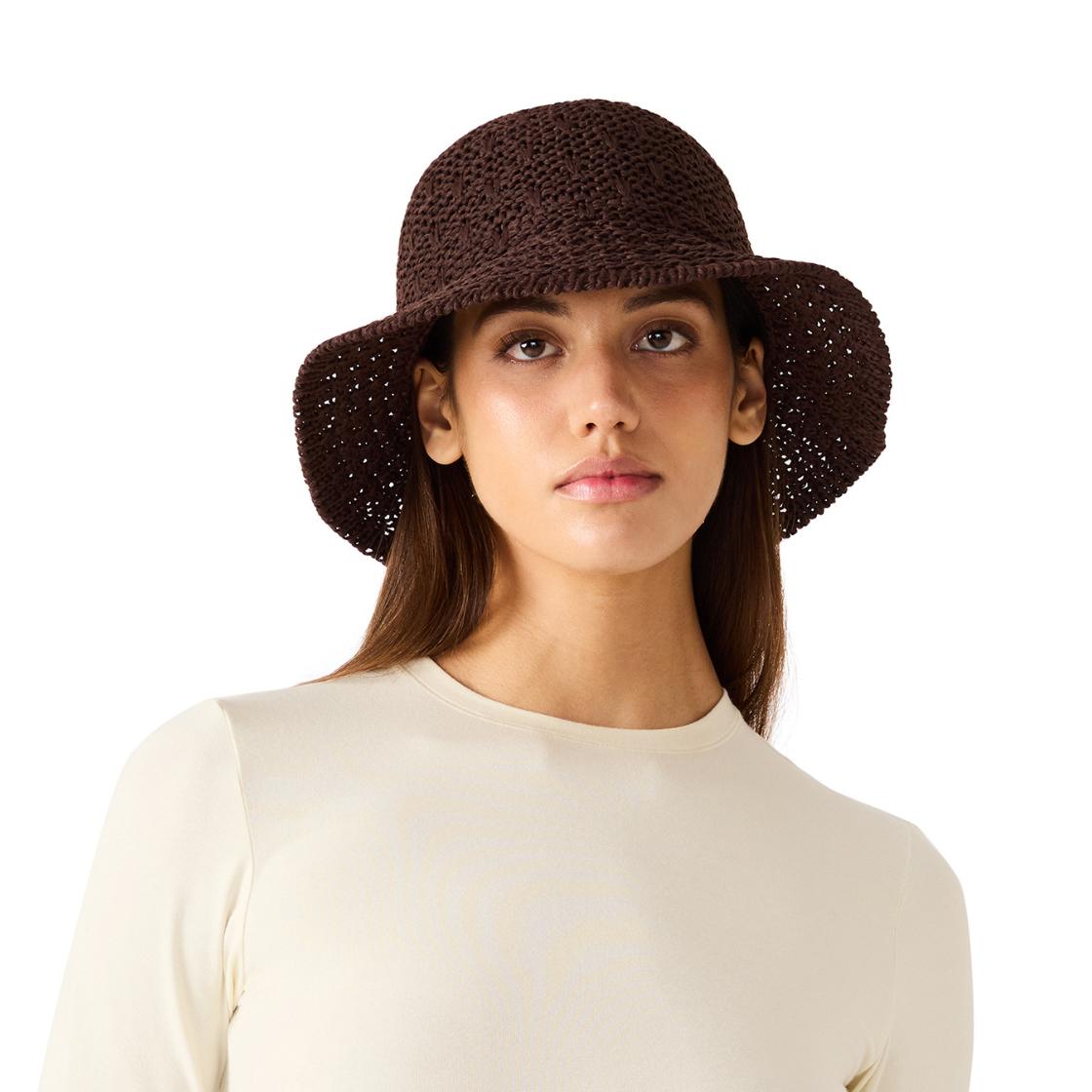Sombrero Bucket Rafia Chocolate Accesorio Cafe Para Mujer Tejido