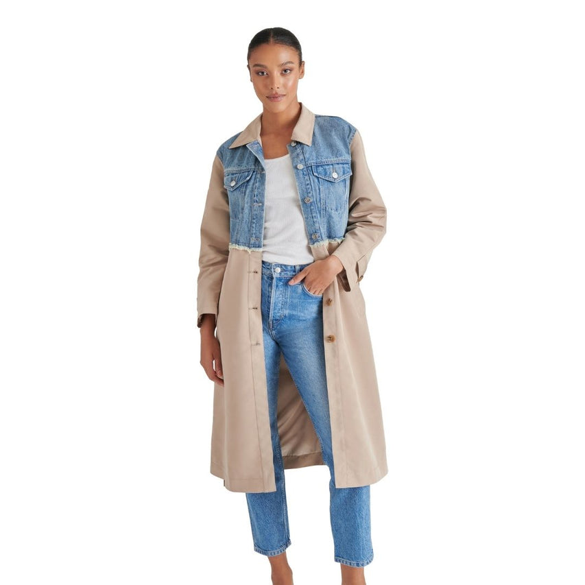Soraya Coat Denim Multi Gabardina Beige con Mezclilla para Mujer