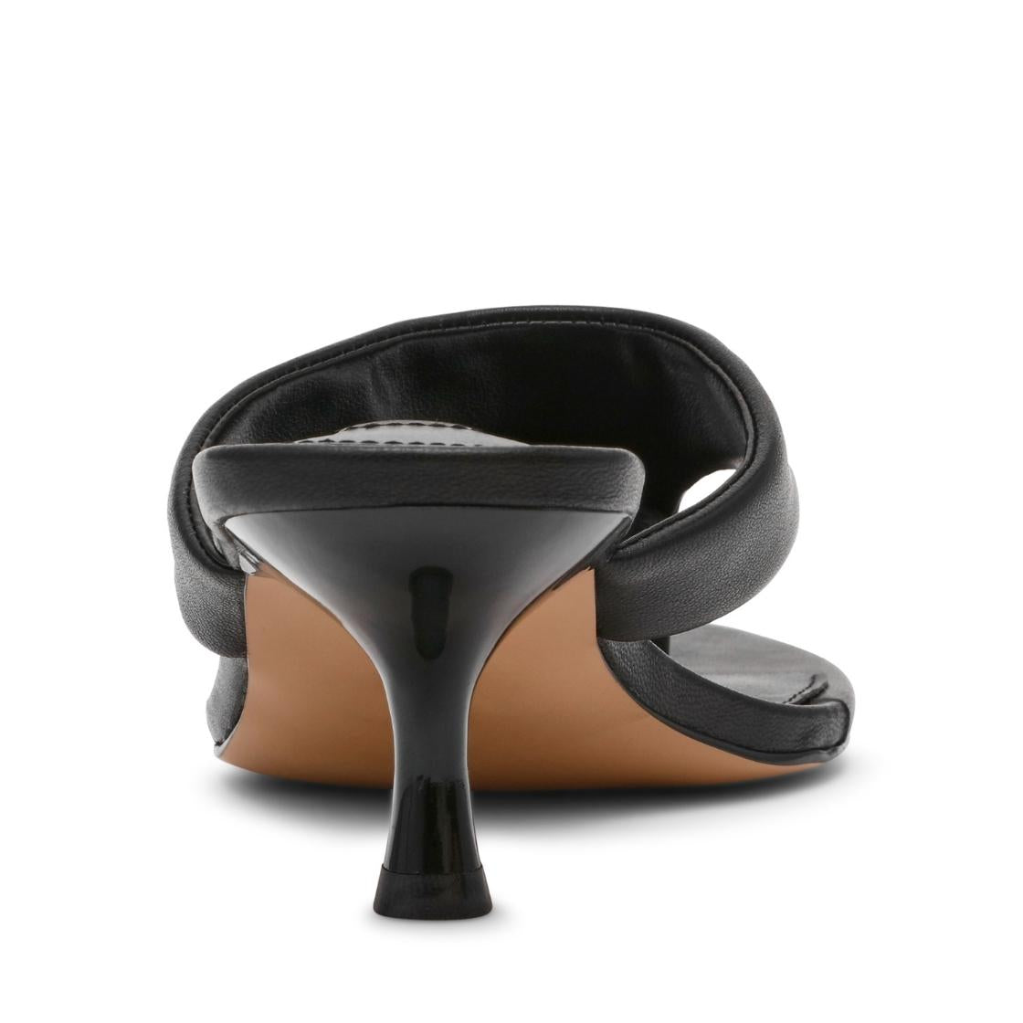 Soundview Black Leather Sandalias de Tacón Negras Para Mujer