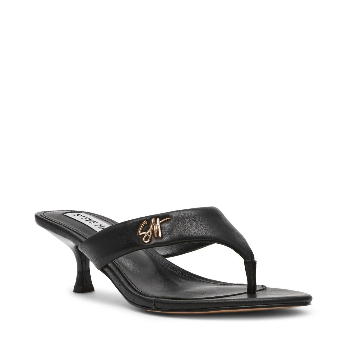 Soundview Black Leather Sandalias de Tacón Negras