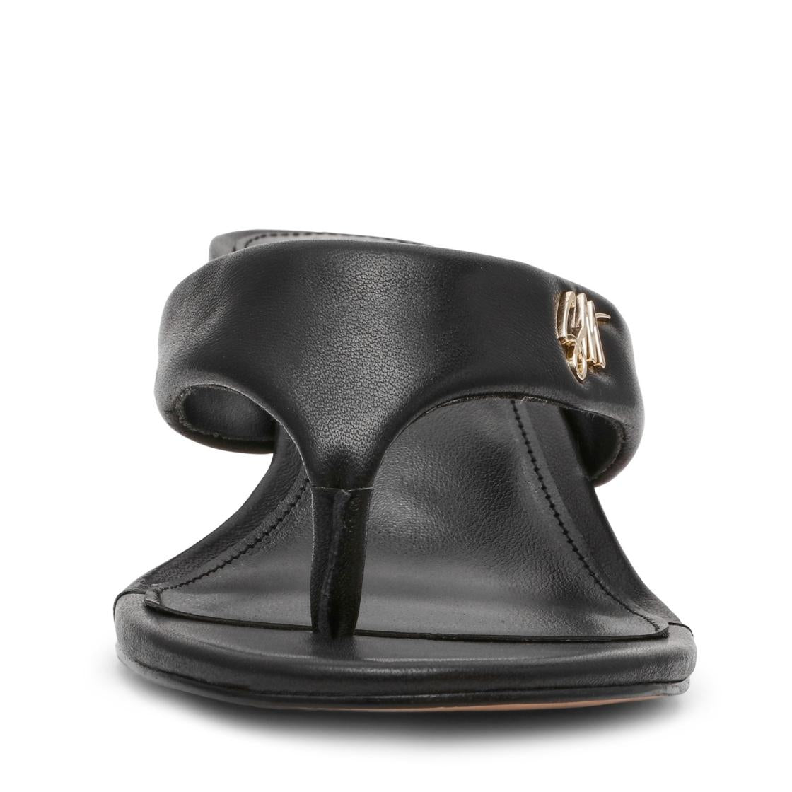 Soundview Black Leather Sandalias de Tacón Para Mujer
