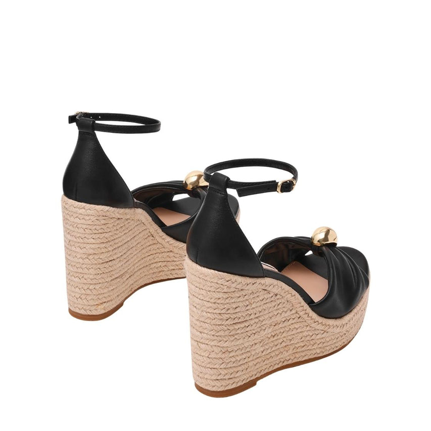 Taliya Black Leather Plataformas de Rafia Negras Para Mujer