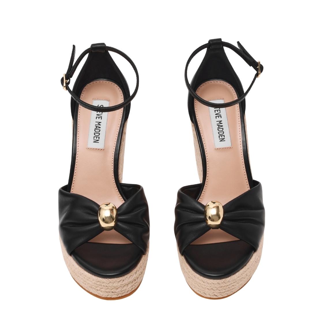 Taliya Black Leather Plataformas de Rafia Para Mujer