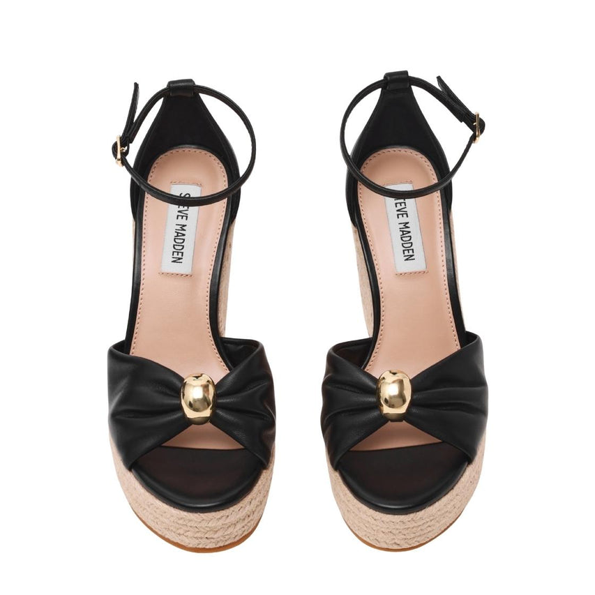 Taliya Black Leather Plataformas de Rafia Para Mujer