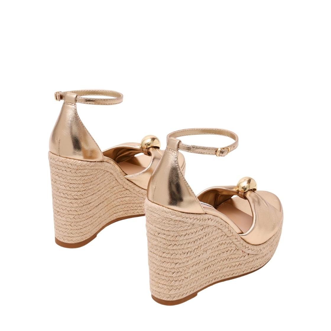 Taliya Gold Leather Plataformas de Rafia Doradas Para Mujer
