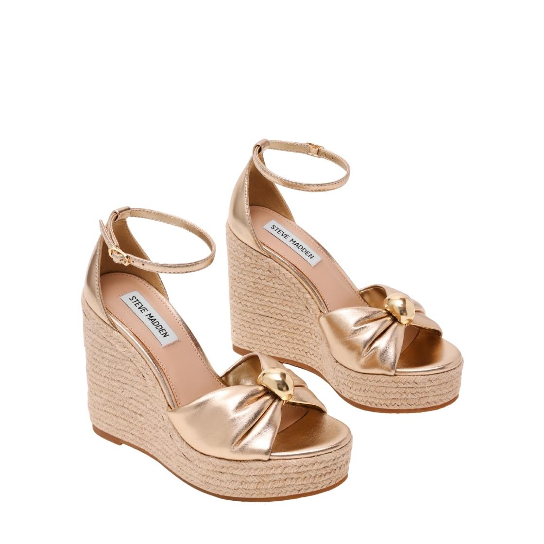 Taliya Gold Leather Plataformas de Rafia Doradas
