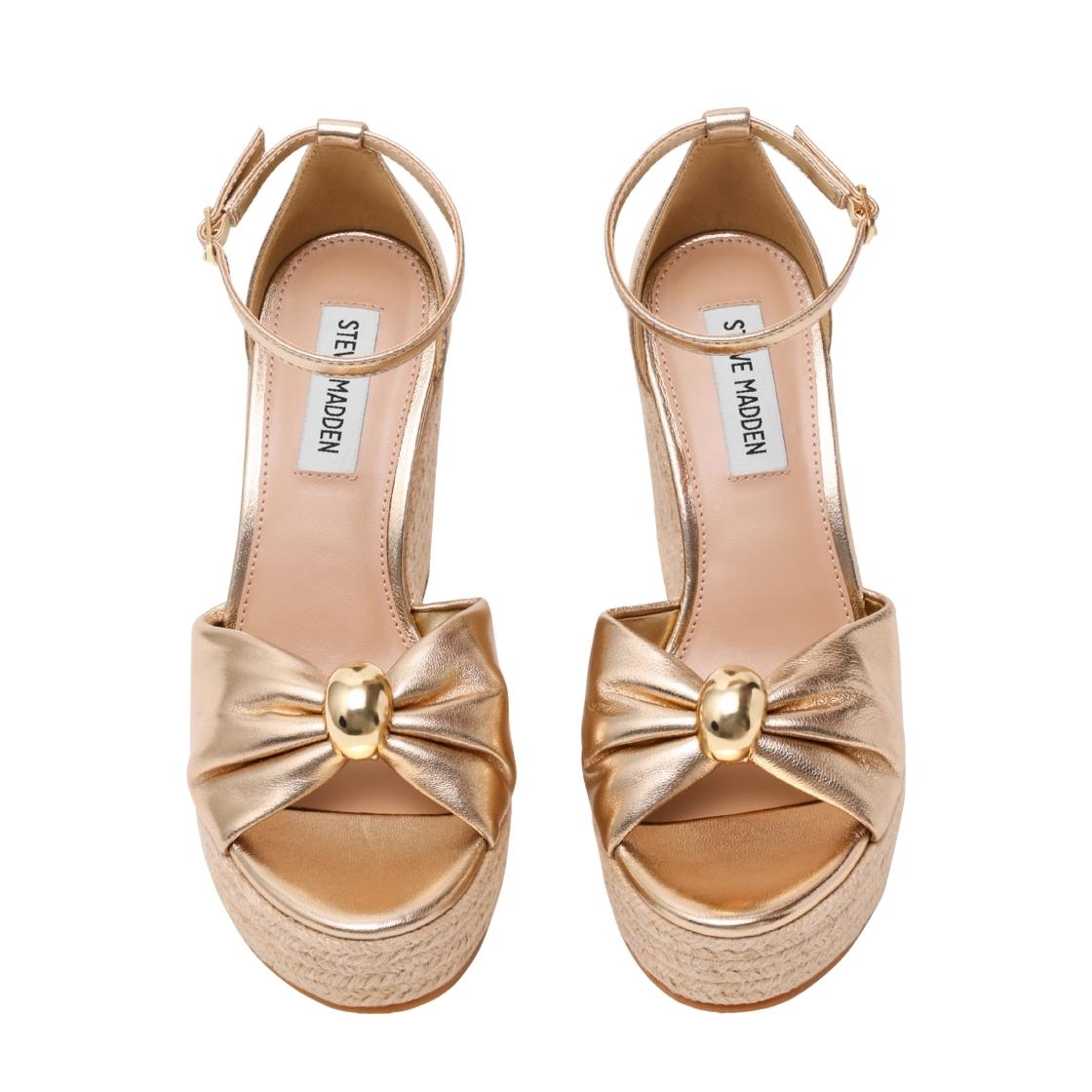 Taliya Gold Leather Plataformas de Rafia Para Mujer