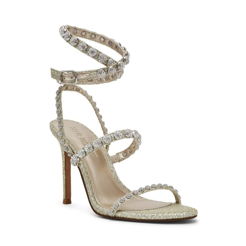Teena Rhinestone Sandalias de Tacon con Brillos Plateados