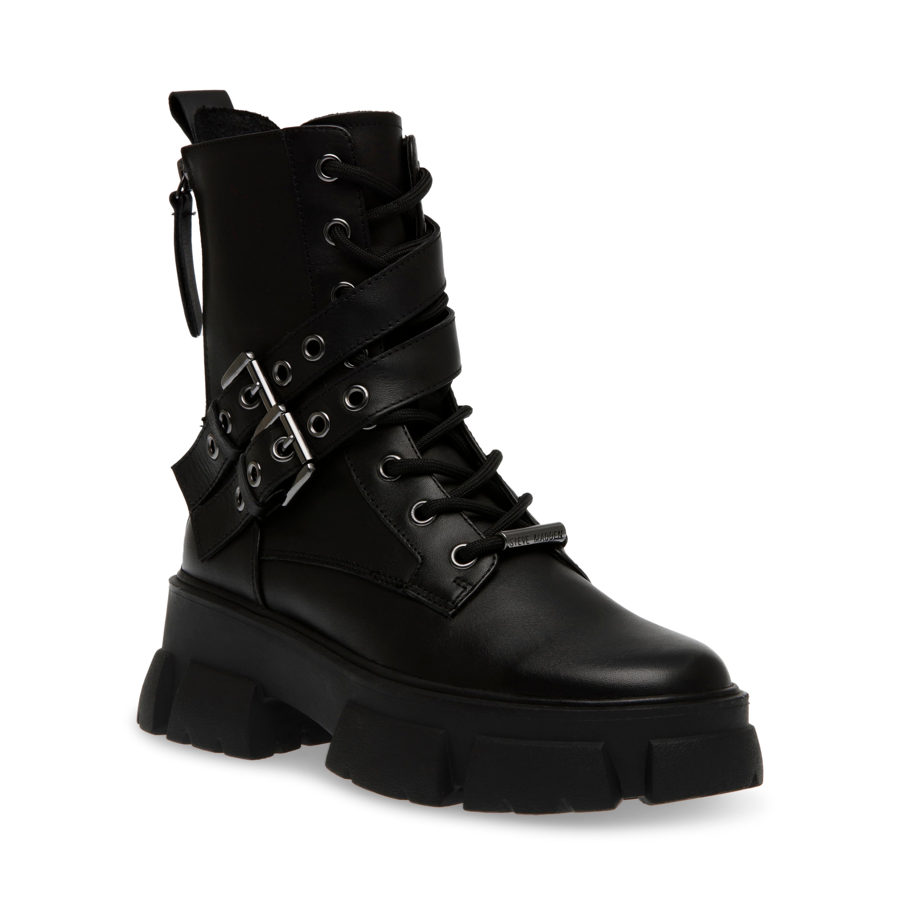 Traction Black Leather Botines Negros