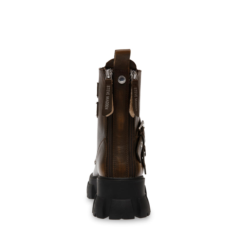 Traction Brown Leather Botines Cafes para Mujer