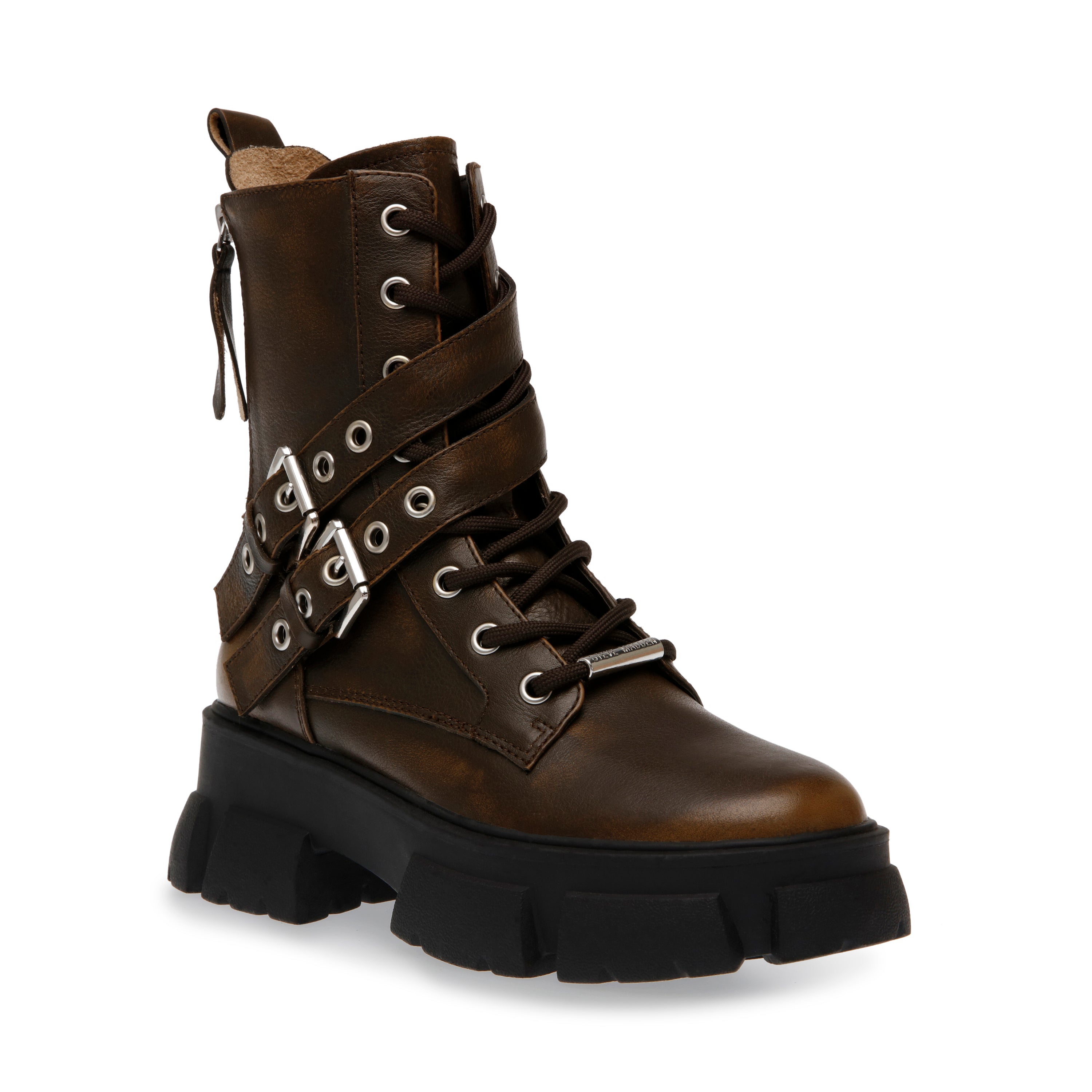 Traction Brown Leather Botines Cafes