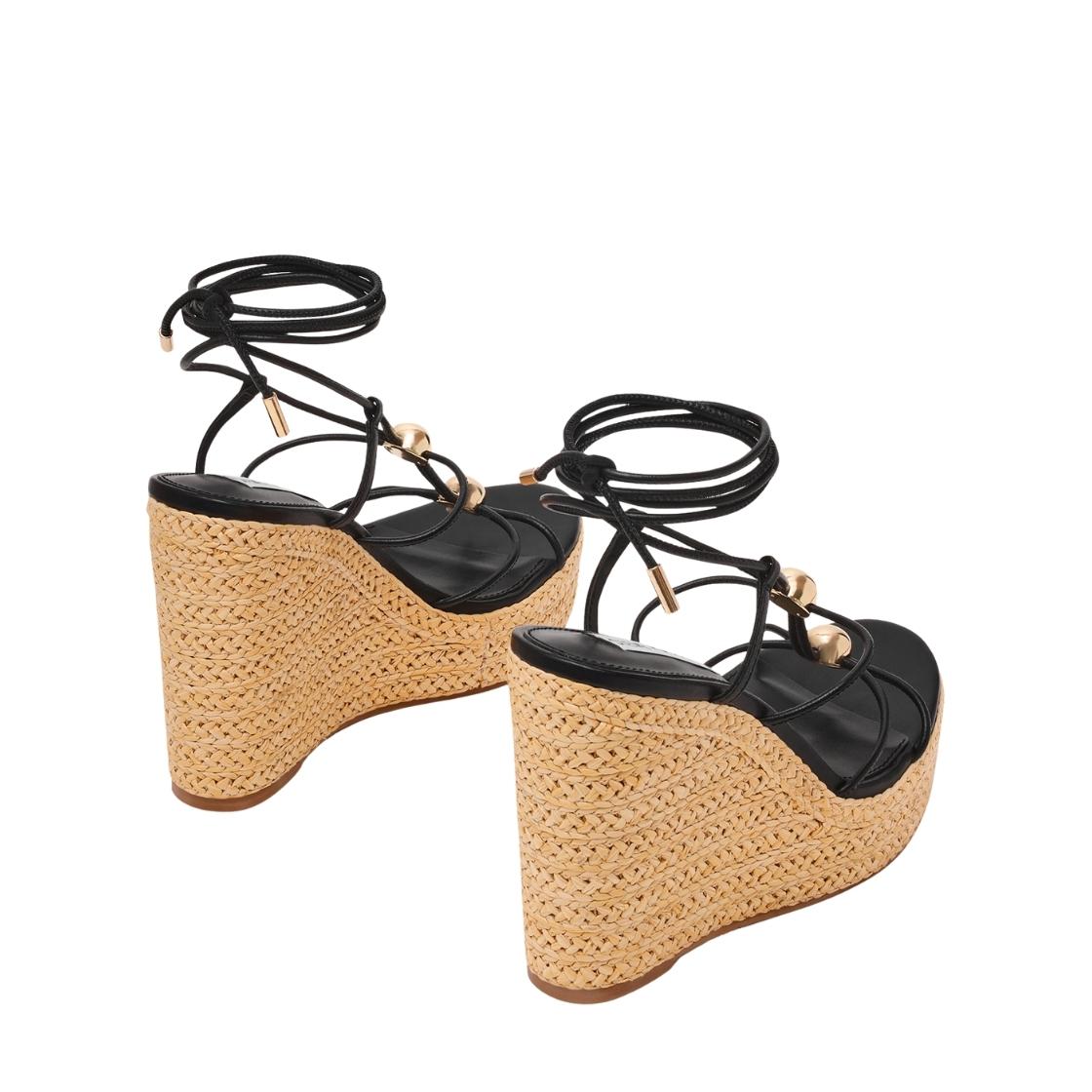 Tulym Black Leather Sandalias de Plataforma Negras Para Mujer