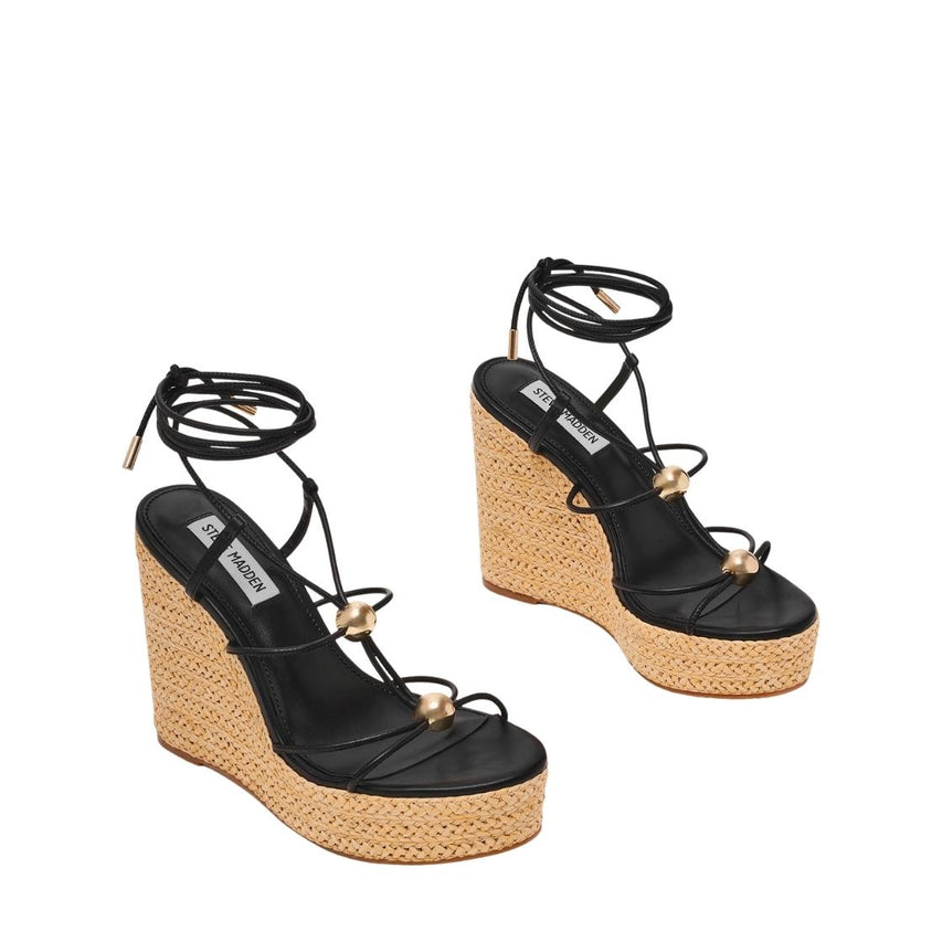 Tulym Black Leather Sandalias de Plataforma Negras