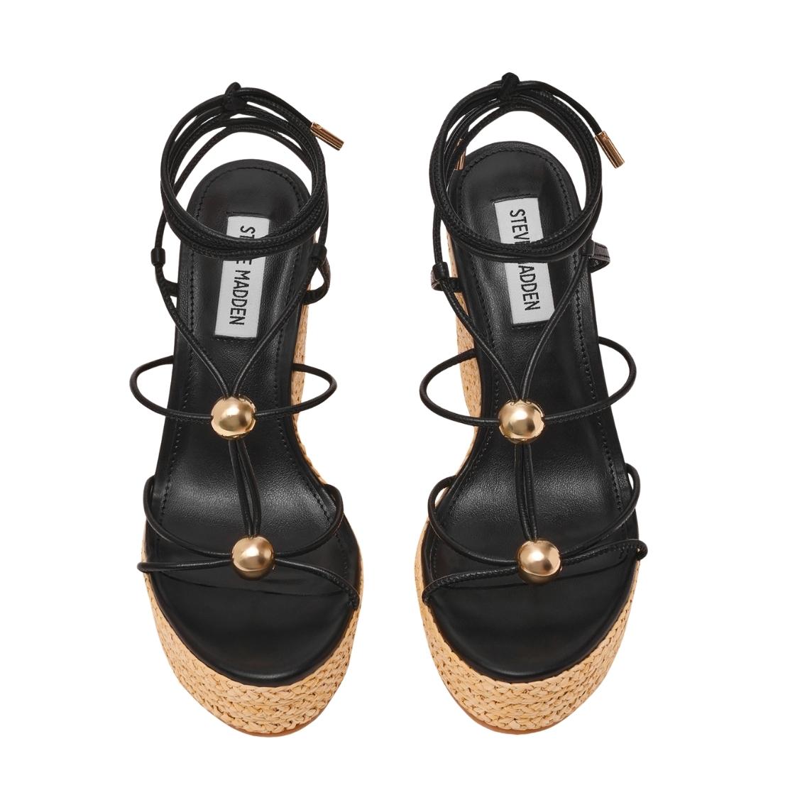 Tulym Black Leather Sandalias de Plataforma Para Mujer