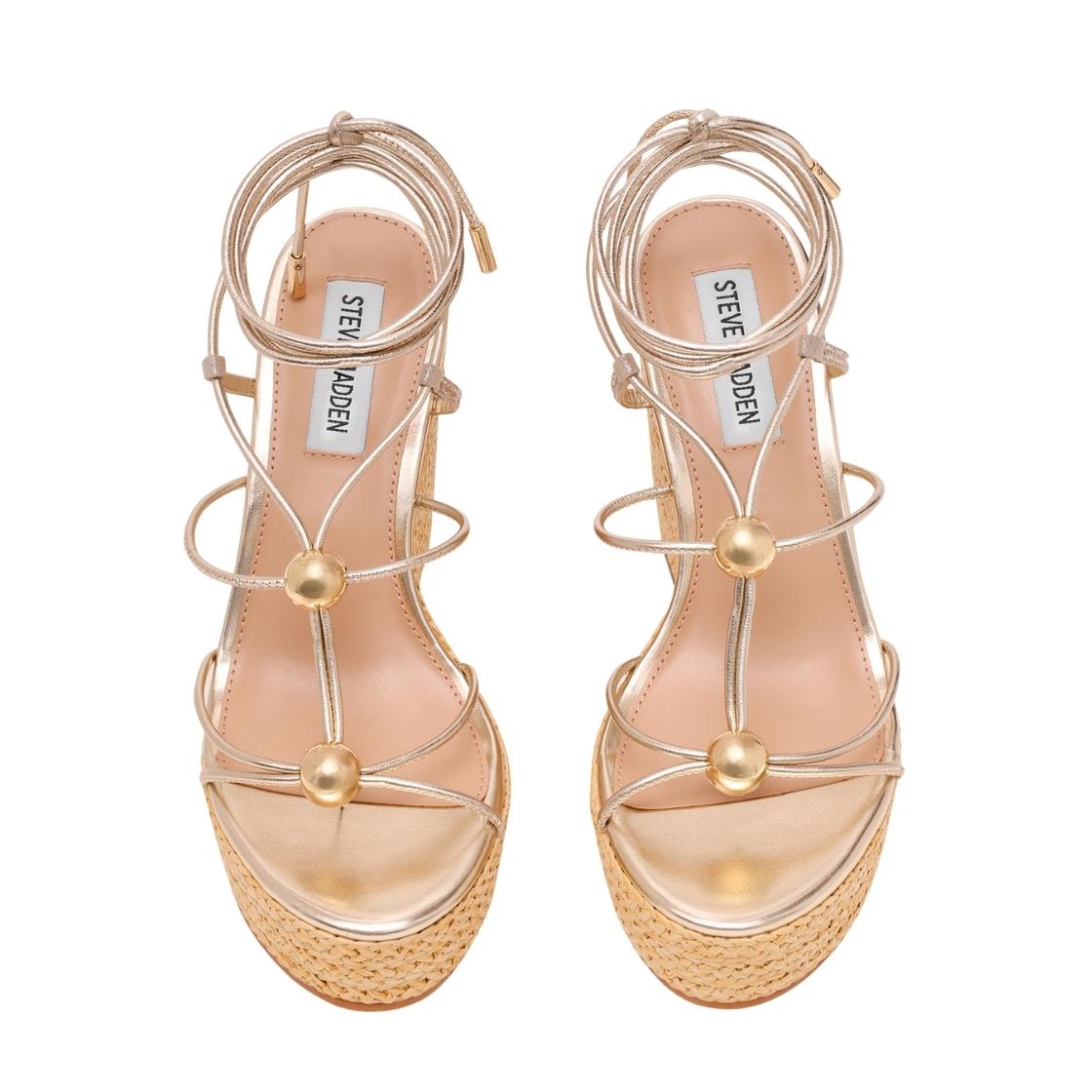 Tulym-R Gold Leather Sandalias de Plataforma Para Mujer
