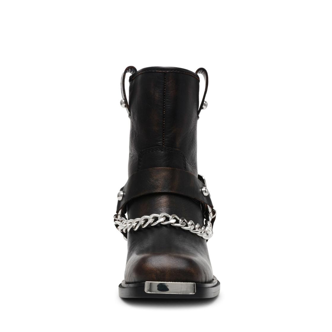 Void Black Leather Botines con Hebillas y Cadenas para Mujer