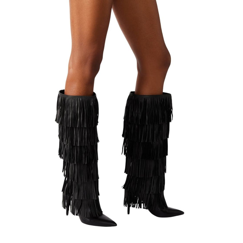 Wanderlust Balck Leather Botas con Flequillos Negras para Mujer
