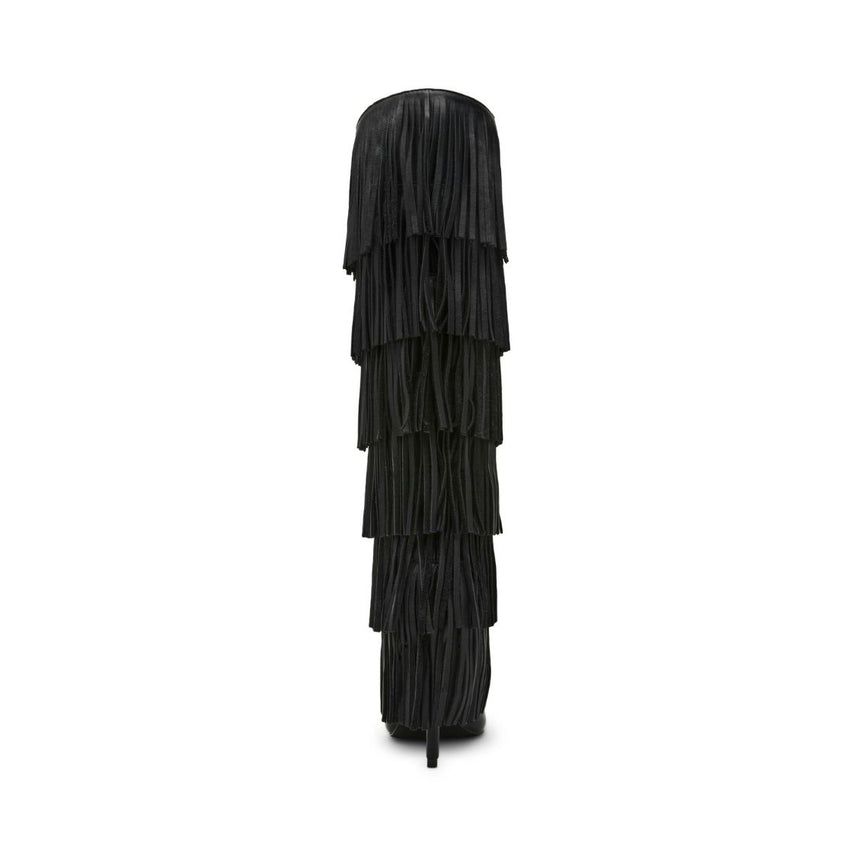 Wanderlust Balck Leather Botas Largas con Flequillos Negras para Mujer