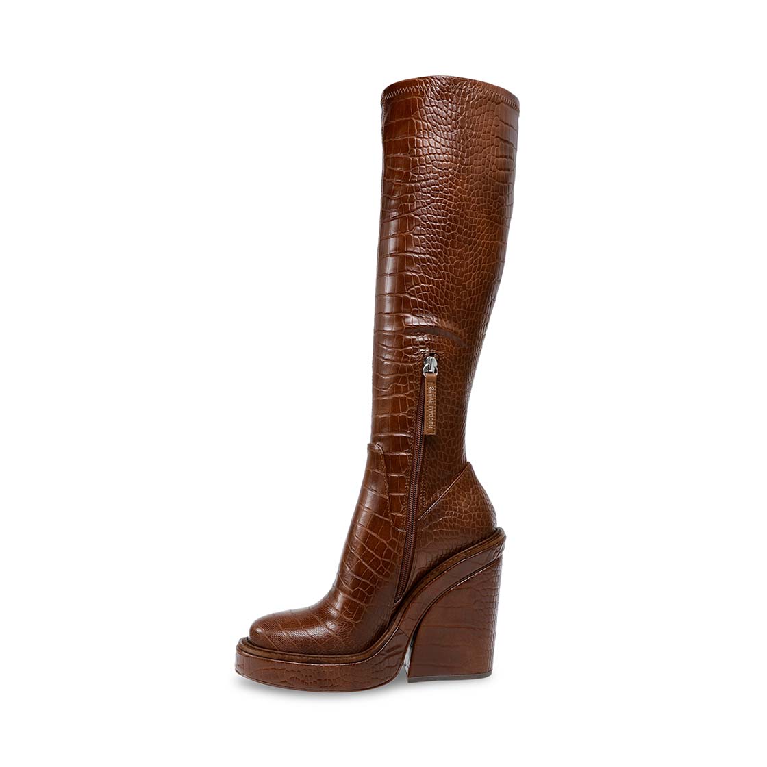 Aligned Brown Croco Bota con Plataforma