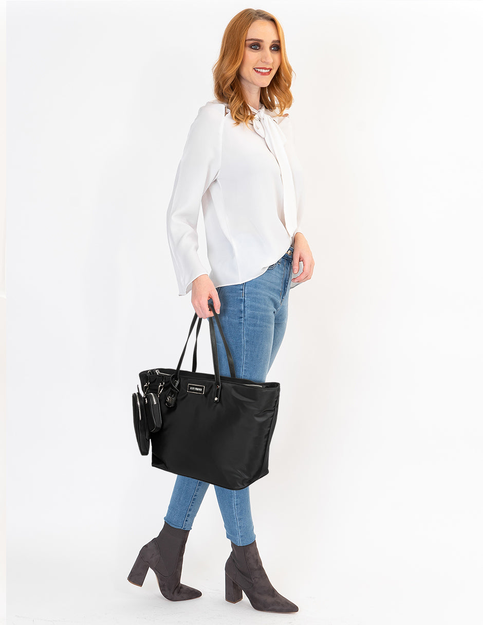 Bjude Black Bolso Tote Negro Para Mujer con Cierres Grande y Portalaptop