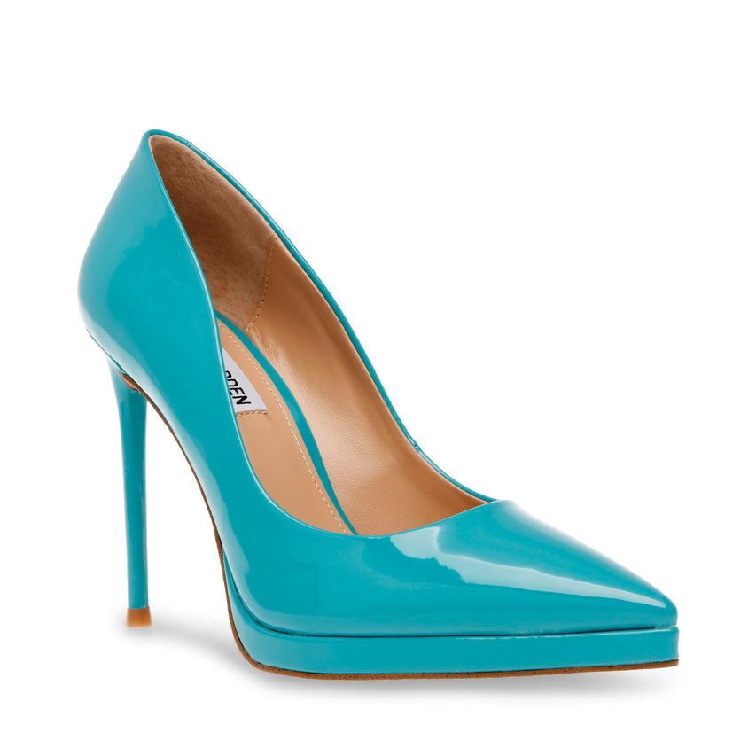 Klassy Teal Patent Tacones Azules