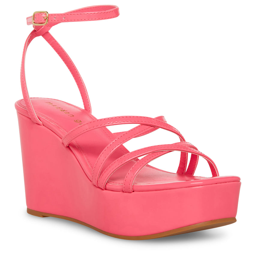 Myaa Bright Pink Patent Sandalias de Tacon Rosas