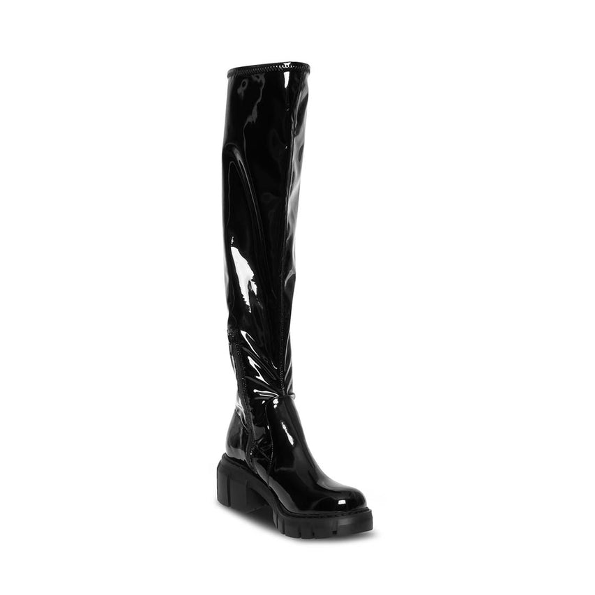 Rosaliaa Black Patent Botas Largas Negras de Charol