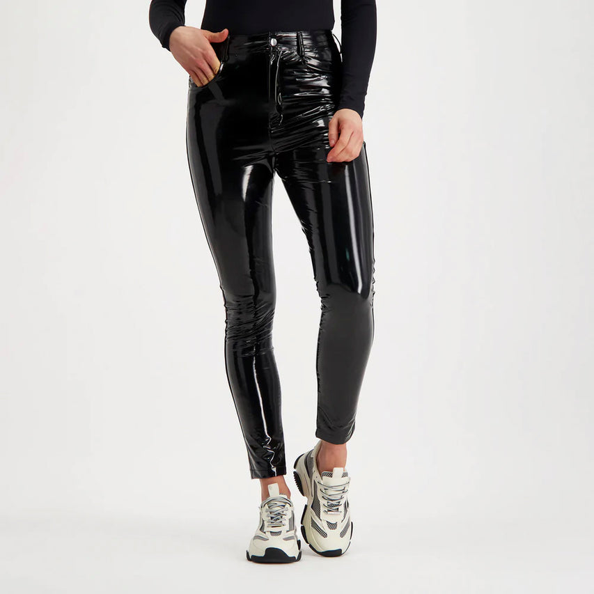 Shine Arts Black Patent Leggins para Mujer